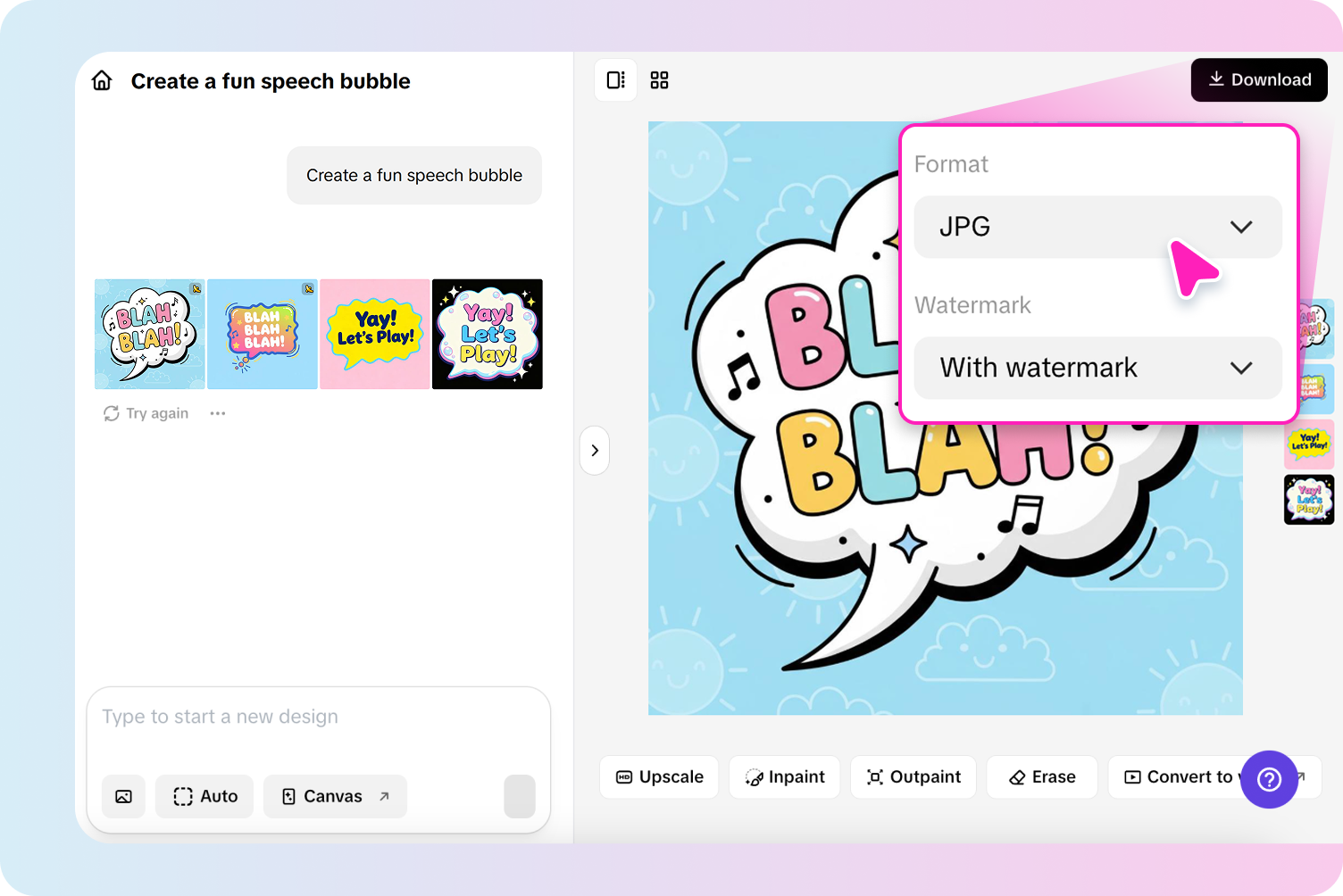 Exporting speech bubbles from Pippit