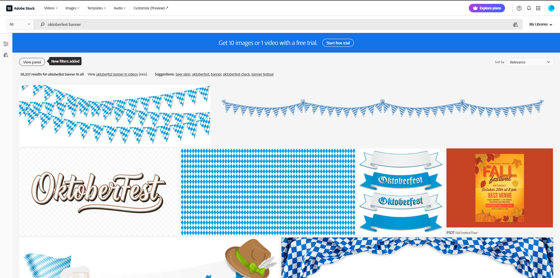 Interface of Adobe Stock - an efficient tool to make Oktoberfest banners
