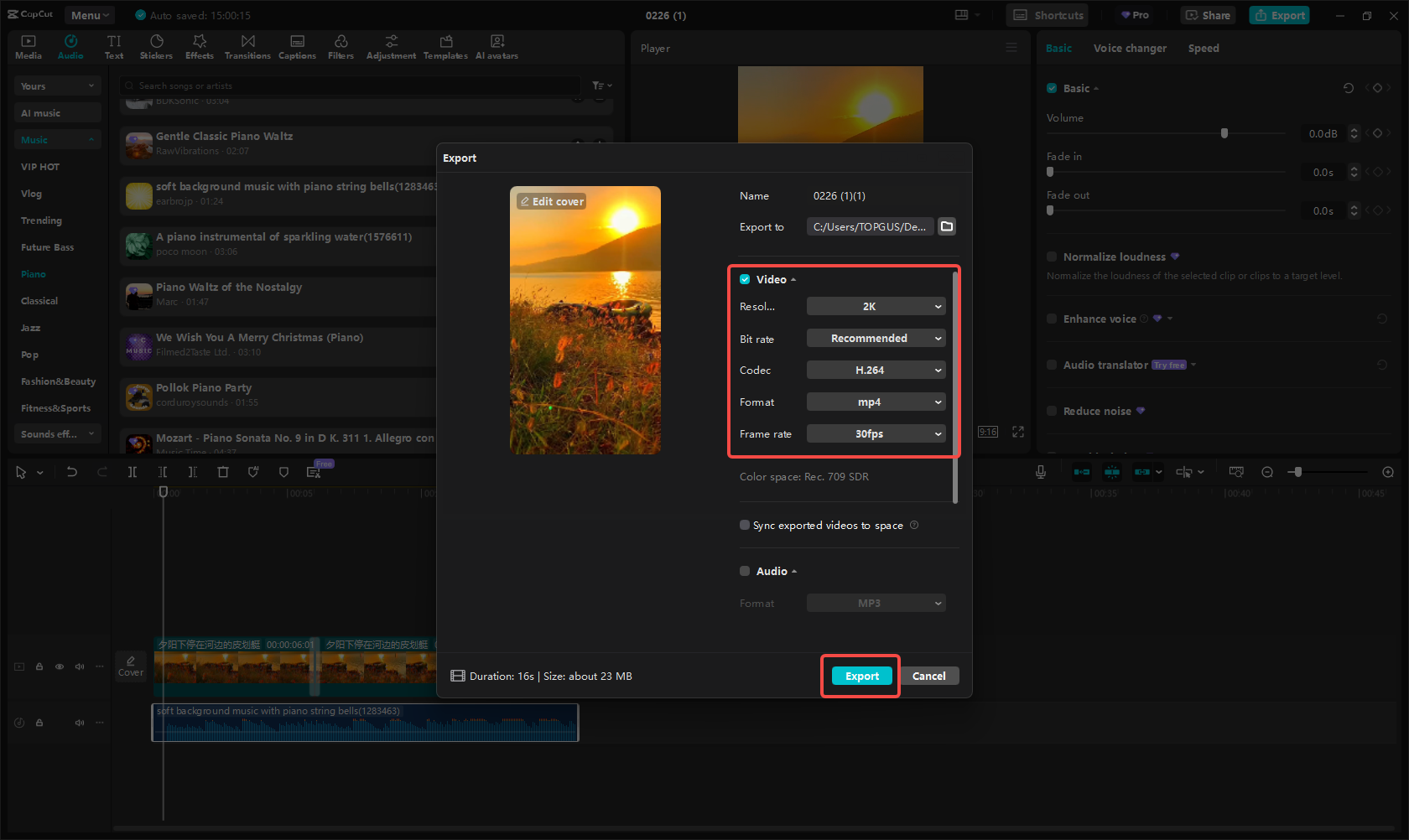 Export the video