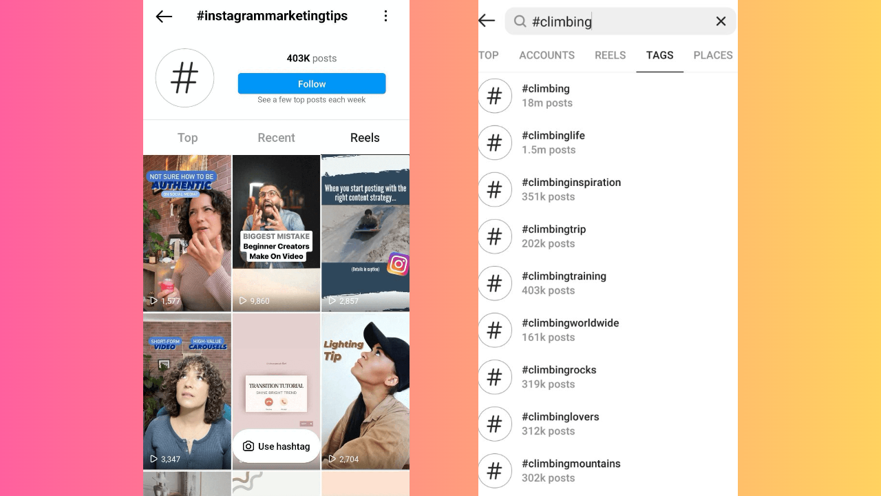 Hashtags em tendência no Instagram