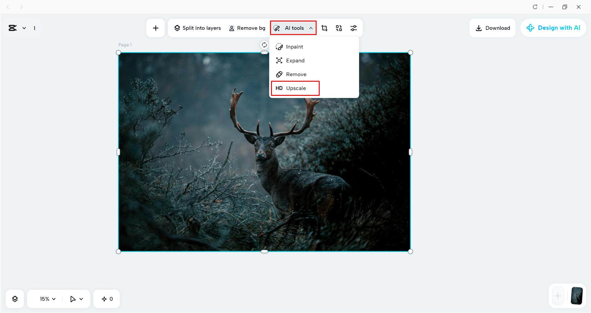 Upscaling the image with AI in the CapCut desktop video editor