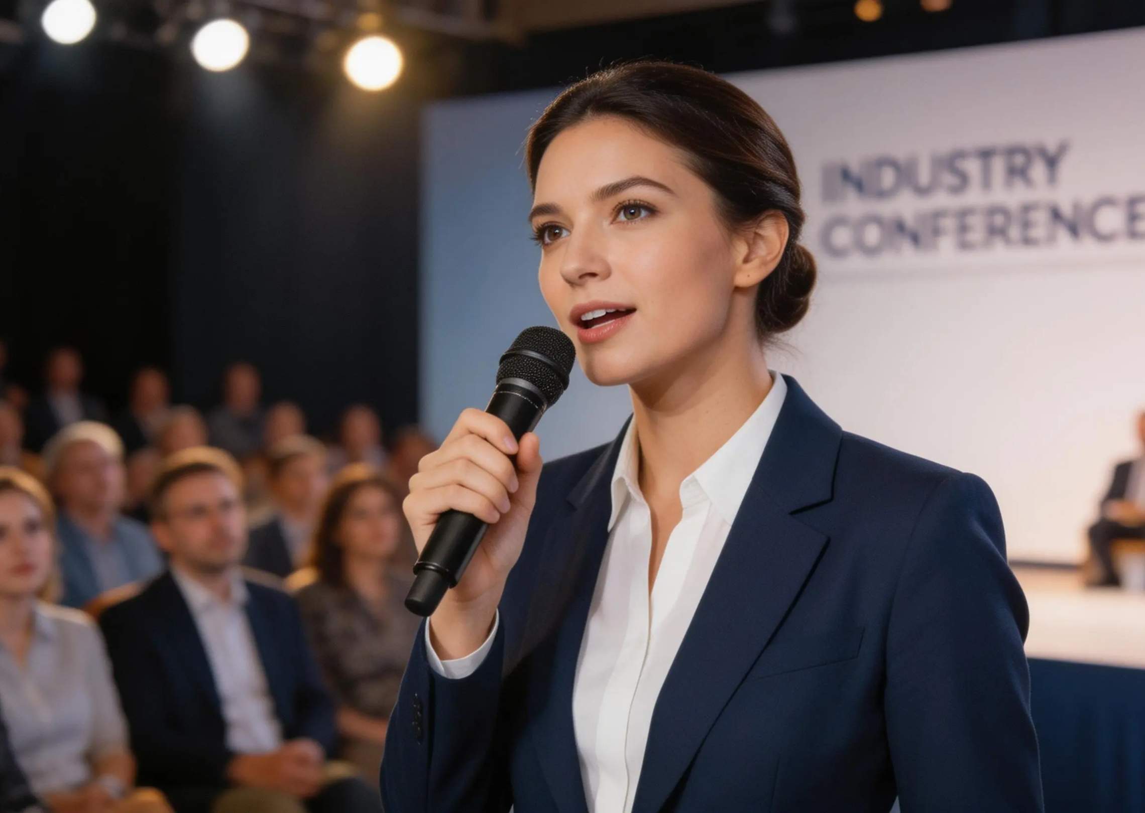 Vytvořte zvukový klip sebevědomé řečnice prezentující na konferenci