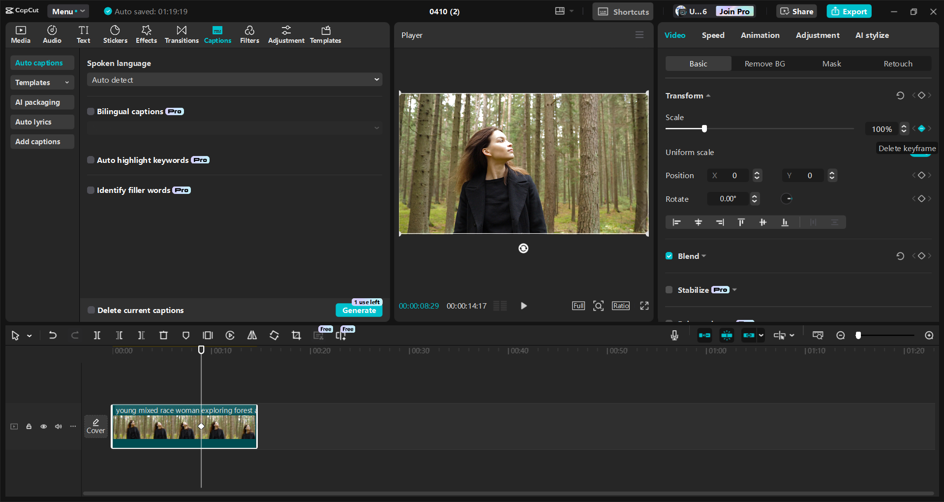 Интерфейс настольного видеоредактора CapCut - удобный способ добавить Кена Бернса в видео