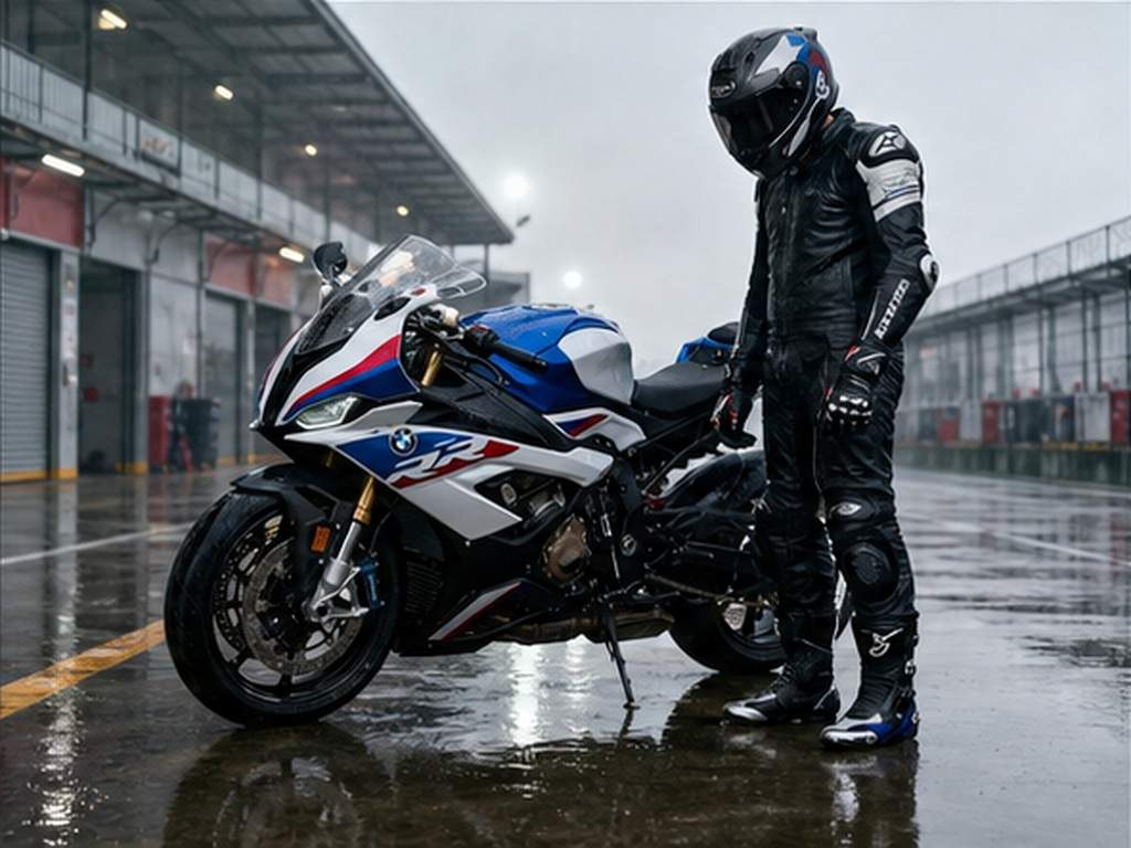 Gemini BMW S1000RR Bike Prompts prompt example 5 - Rain race preparation