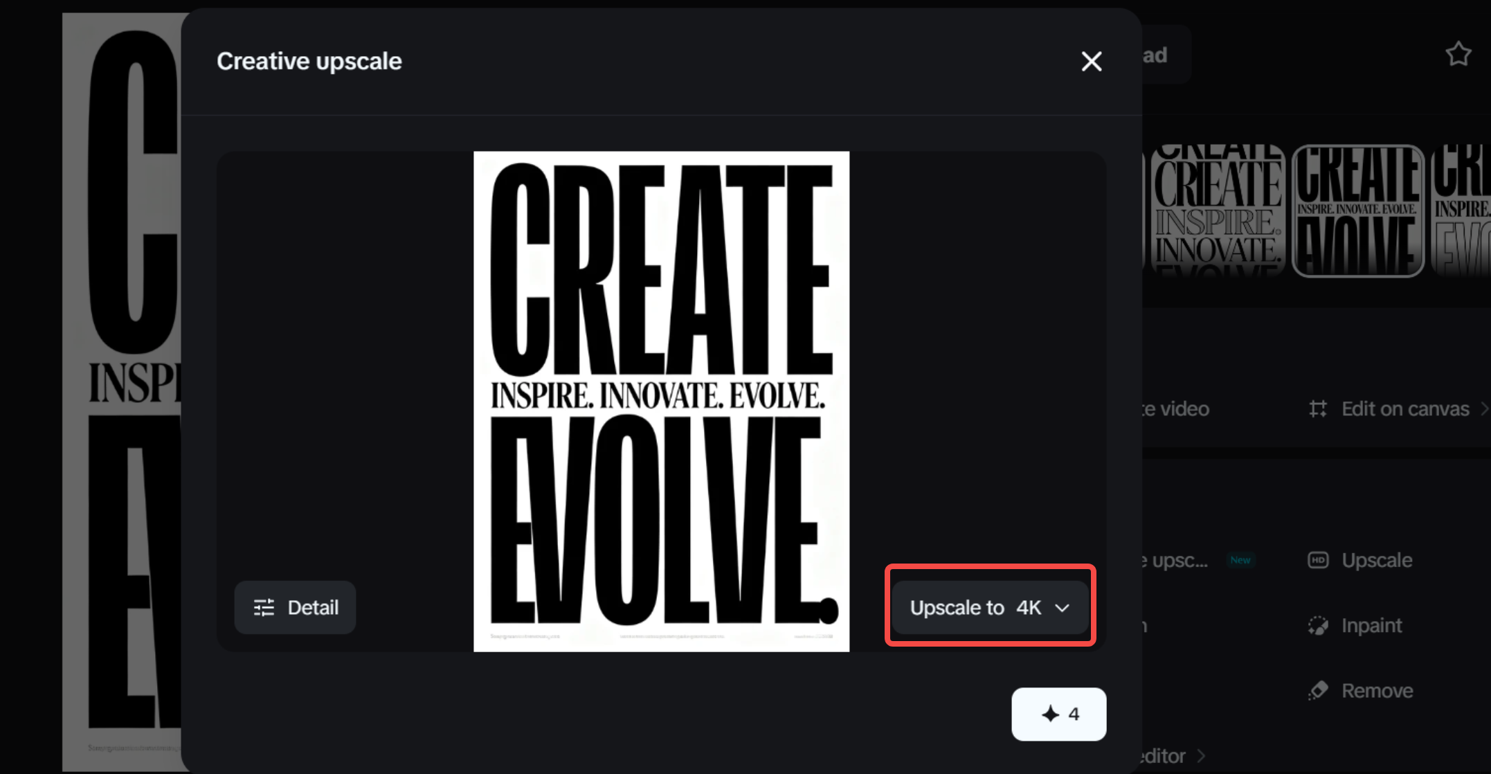 Dreamina's AI tools that enhance typography posters: AI image upscaler