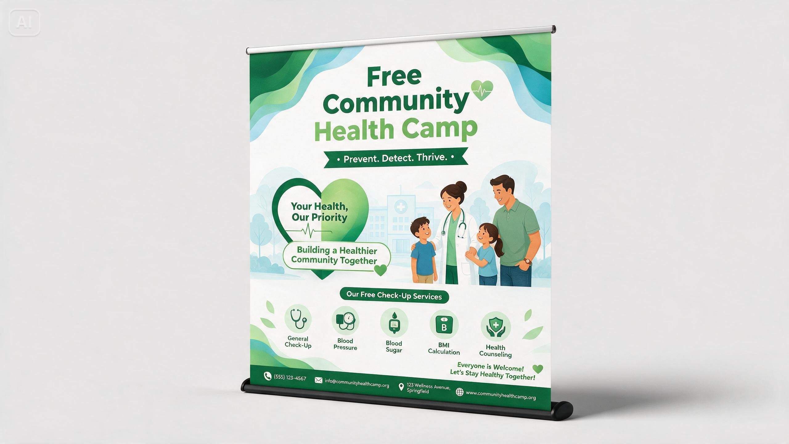 Prompt for a health camp roll-up standee