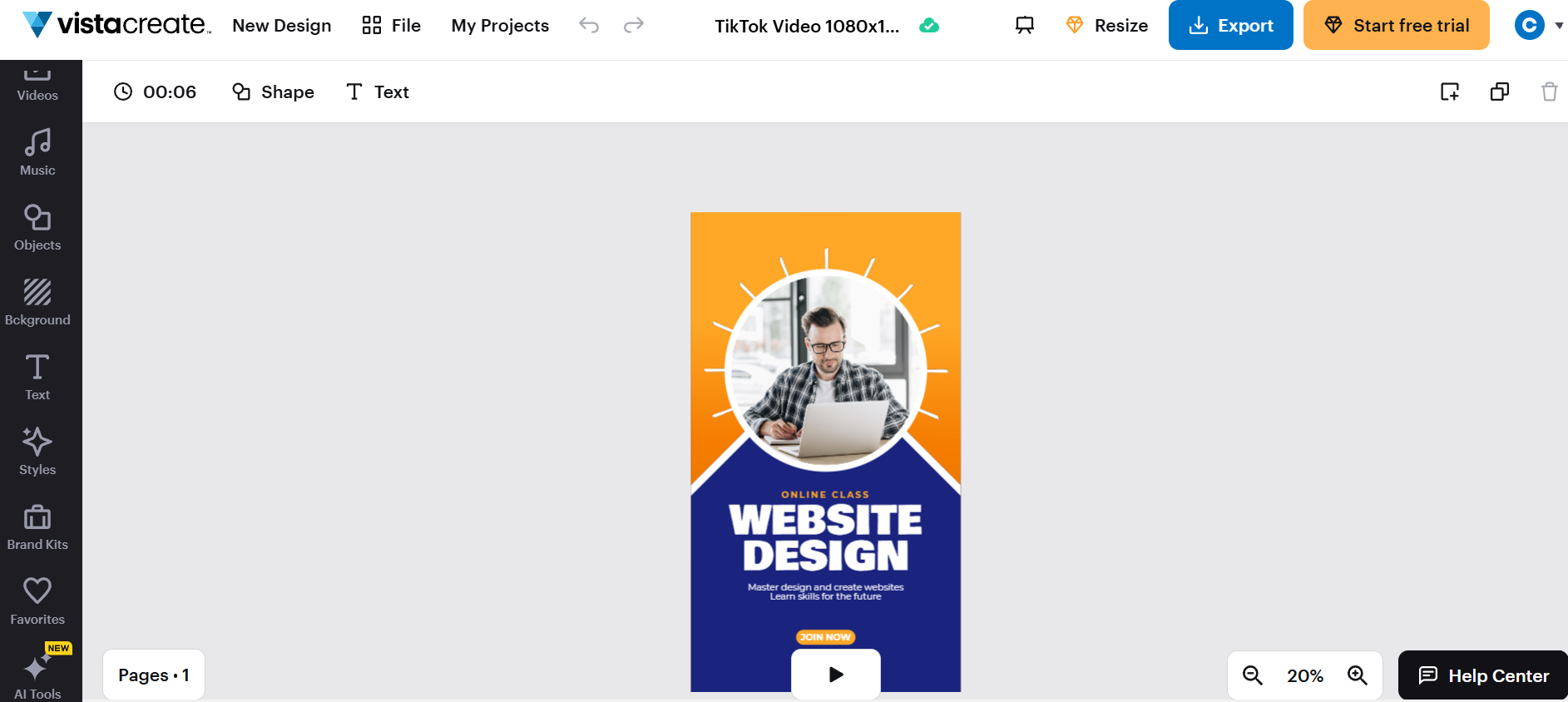 VistaCreate interface