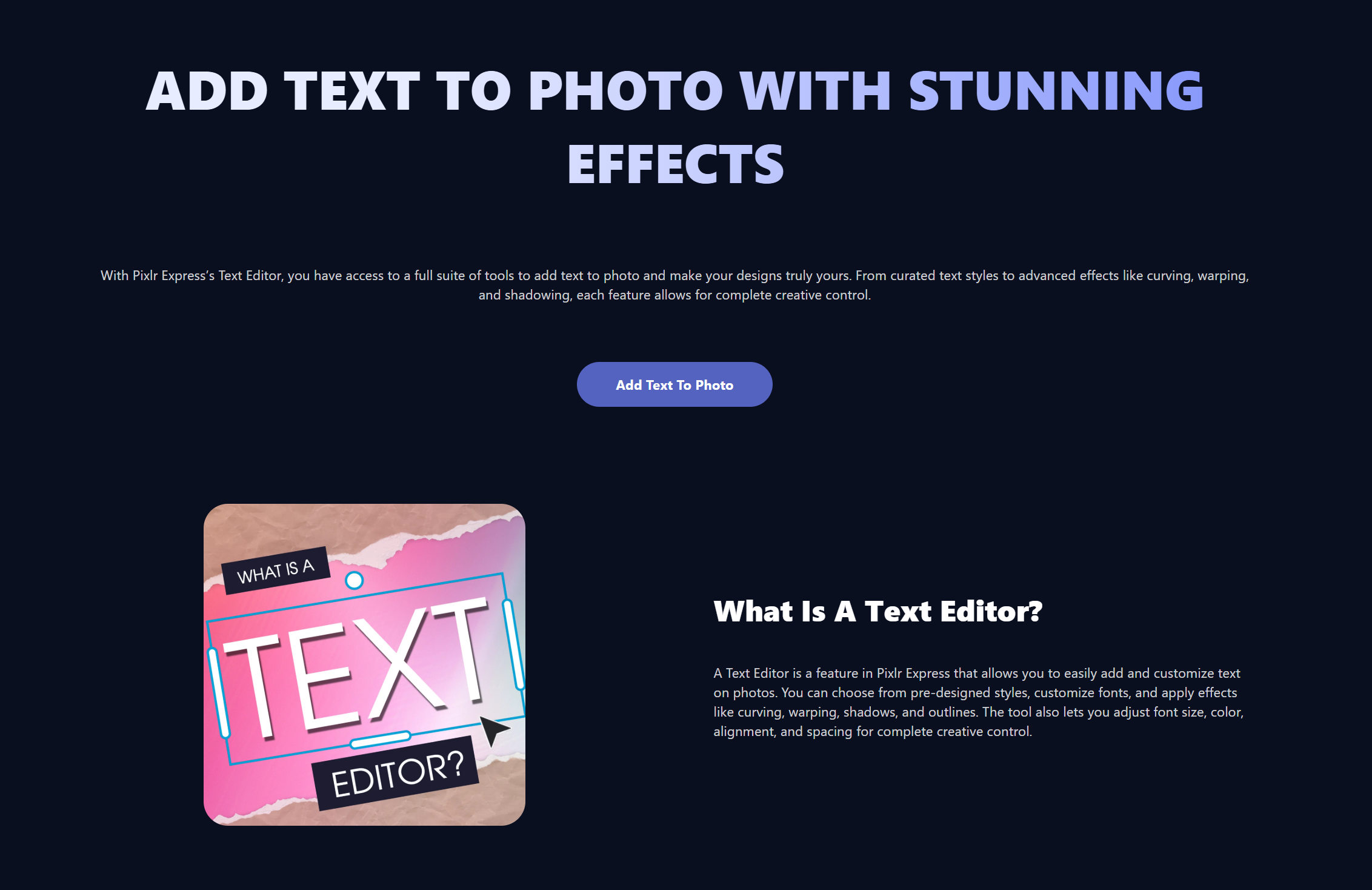 Interface of Pixlr - the most liked online photo text editor