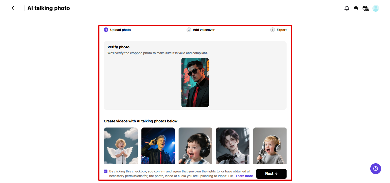 Uploading image to Pippit