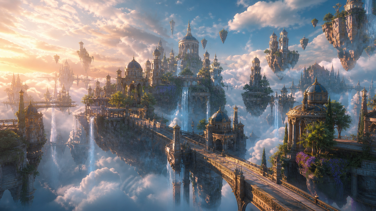 Fictional leonardo ai concept: copy and paste a floating city prompt
