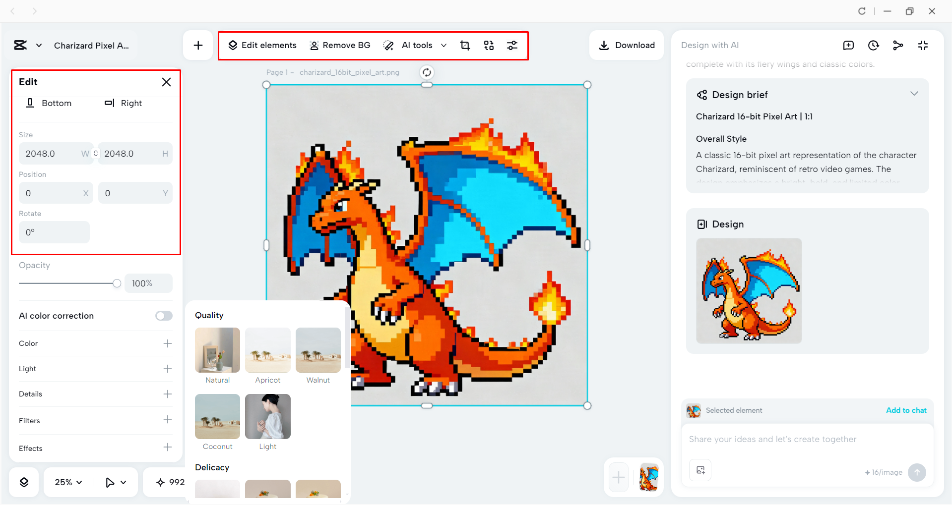 Editing the AI-generated pixel art in CapCut