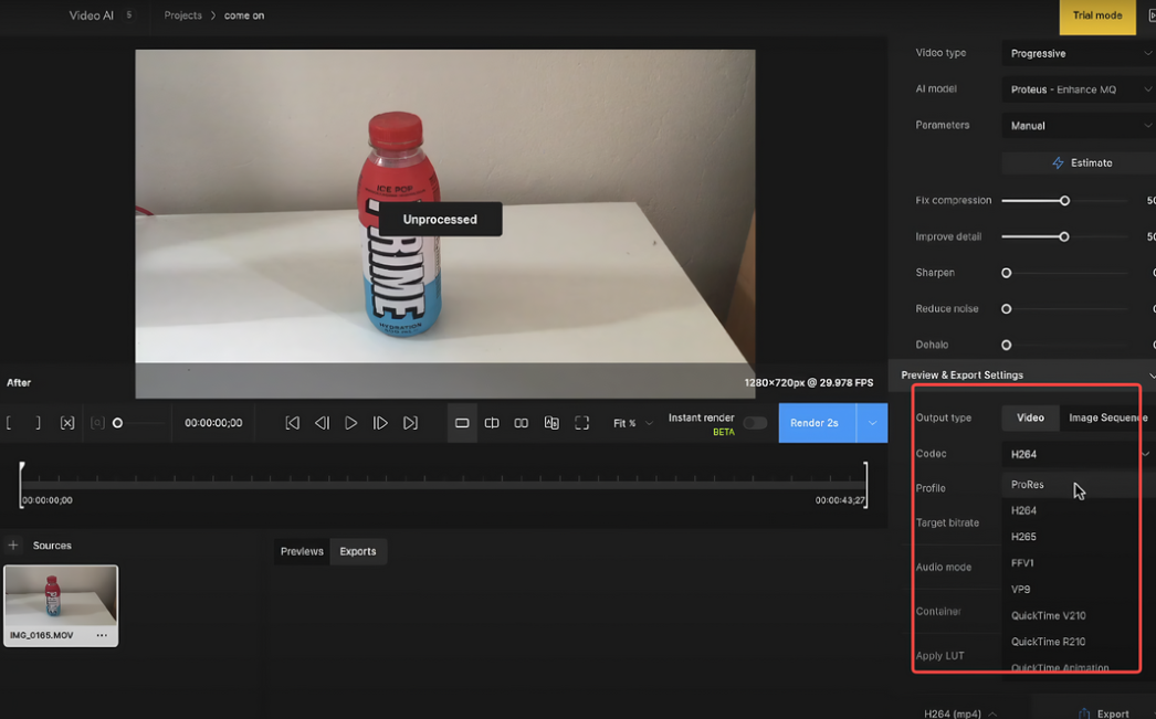 Set up the output settings in Topaz