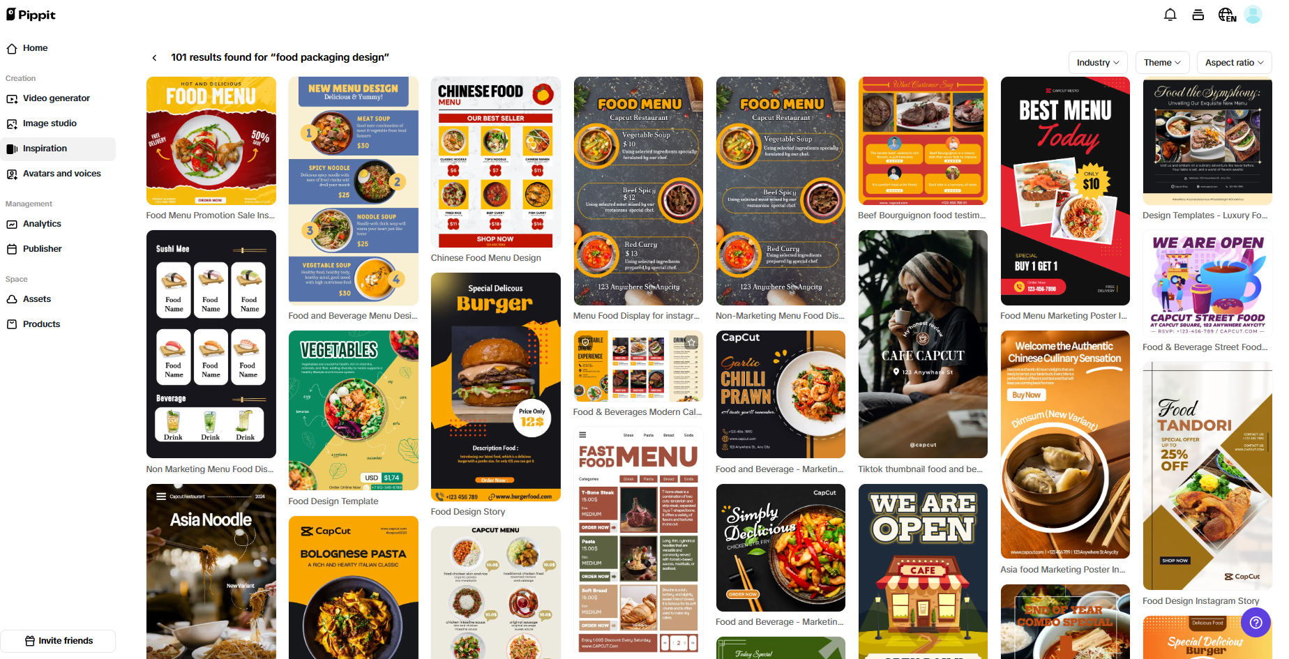 Access Inspiration and select a template