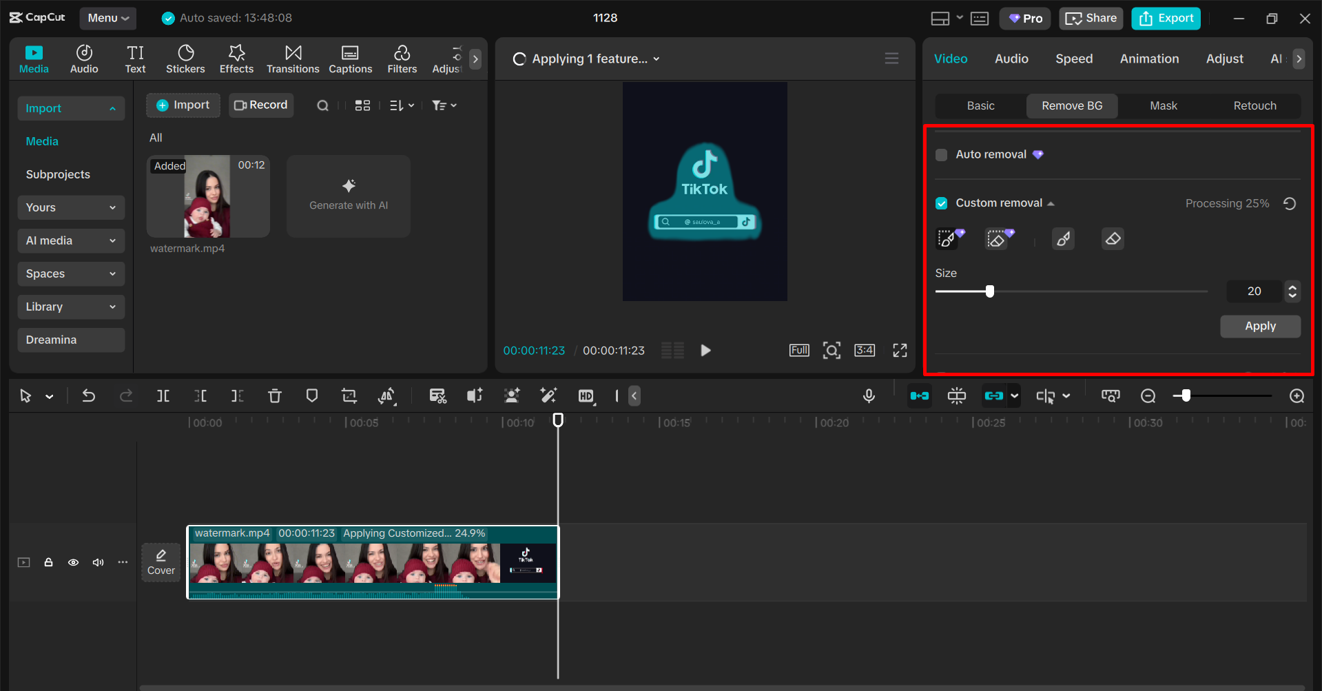 Refining the edges in CapCut PC