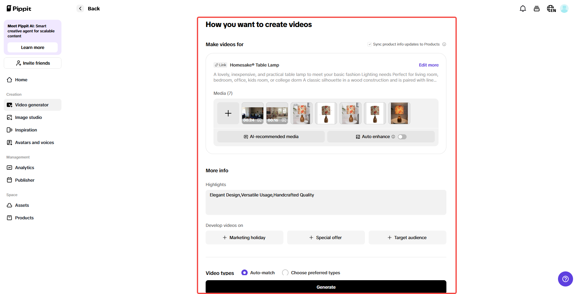 Customizing video for startup on Pippit