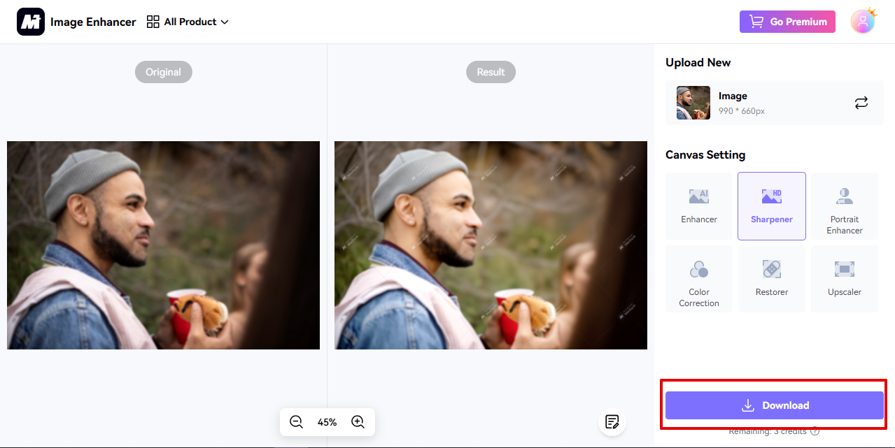 Unblur-afbeelding exporteren uit Media.io