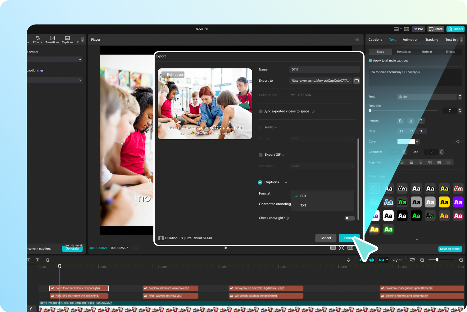 Edit and export translated captions