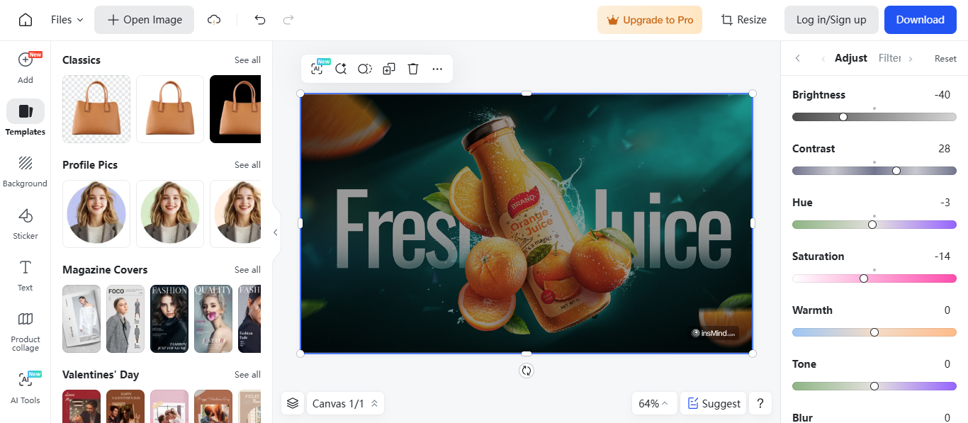 Adjusting brightness and exposure in insMind