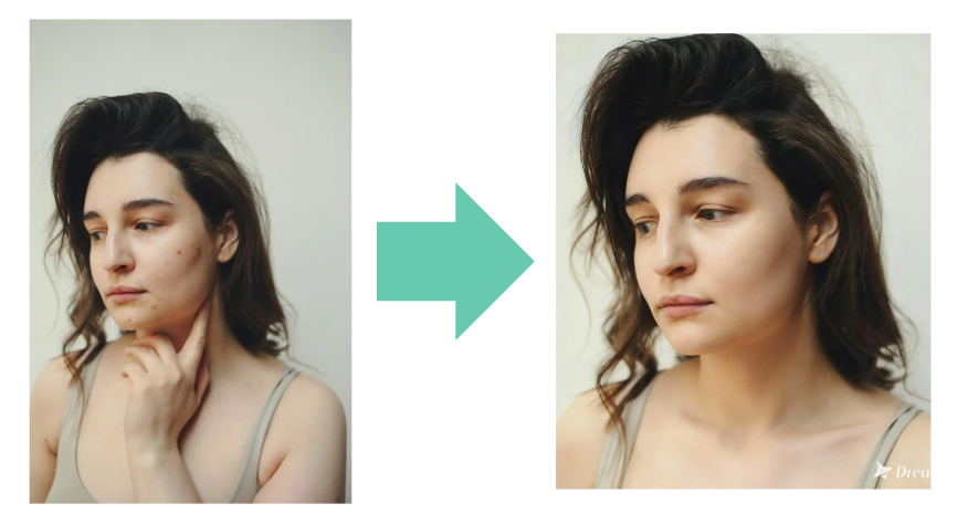 Imagen que muestra una cara clara después de aplicar la herramienta de retoque de IA