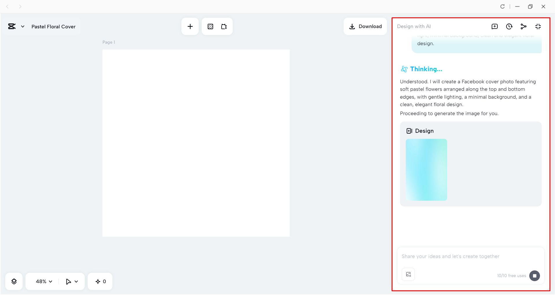 Generating a flower Facebook cover photo in the CapCut desktop video editor