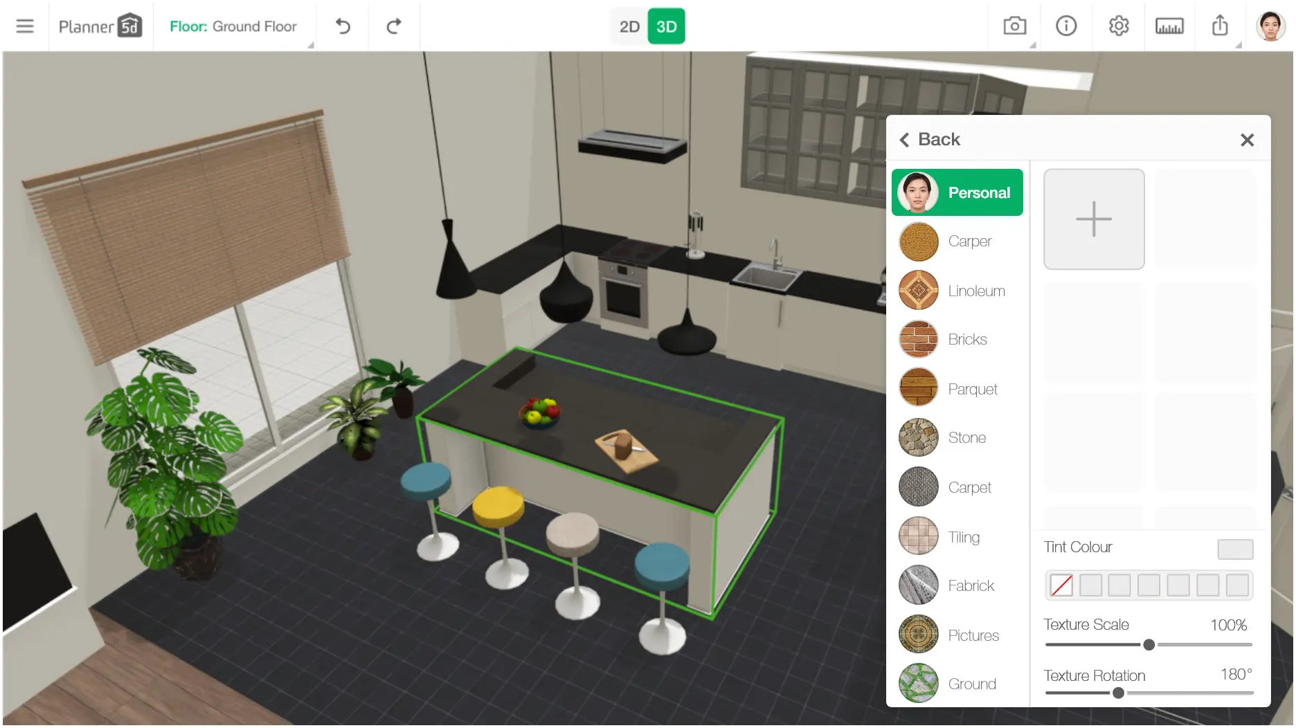 Planner 5D's kitchen design generator website