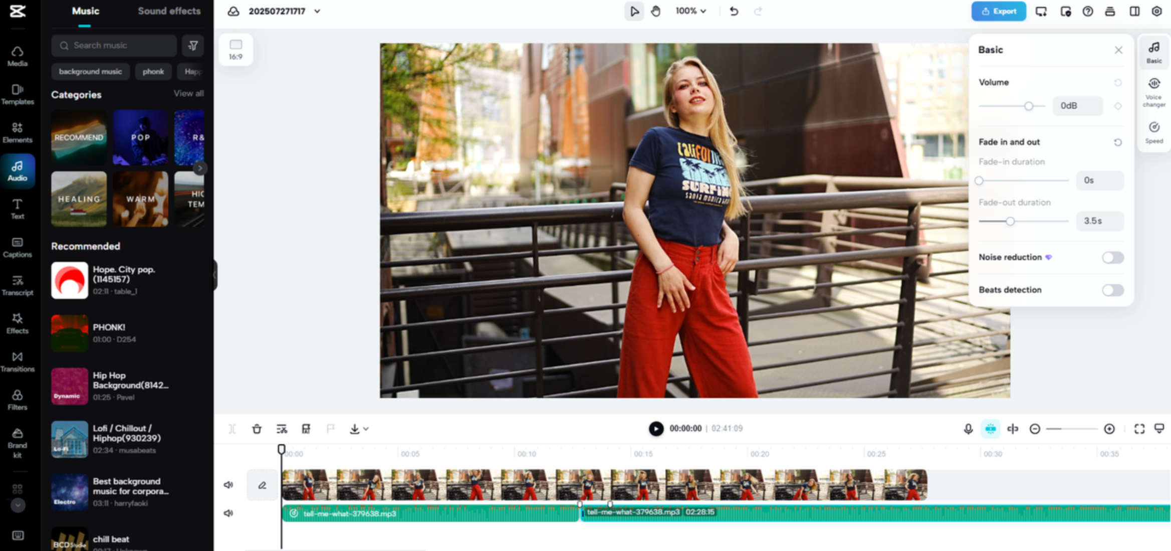 Benutzeroberfläche von CapCut Web – ein äußerst effizienter Musikzusammenführer
