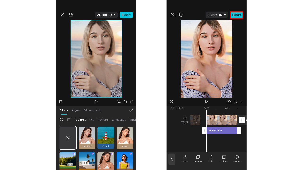 Apply filter and share