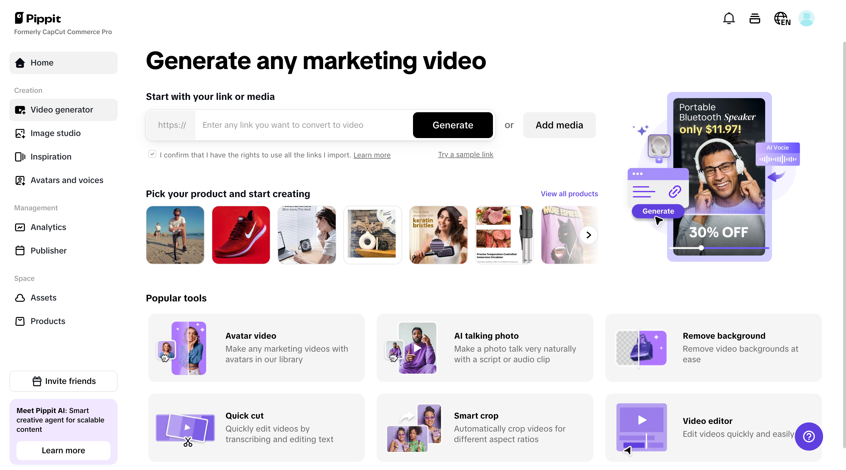 Upload product links or media