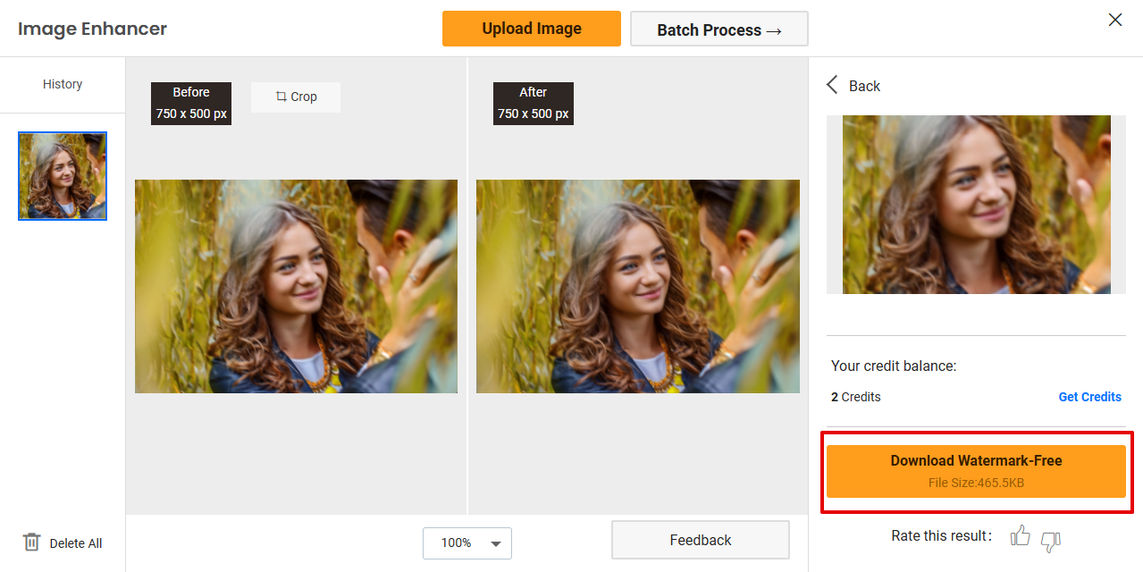 Exportando imagen no borrosa de VanceAI