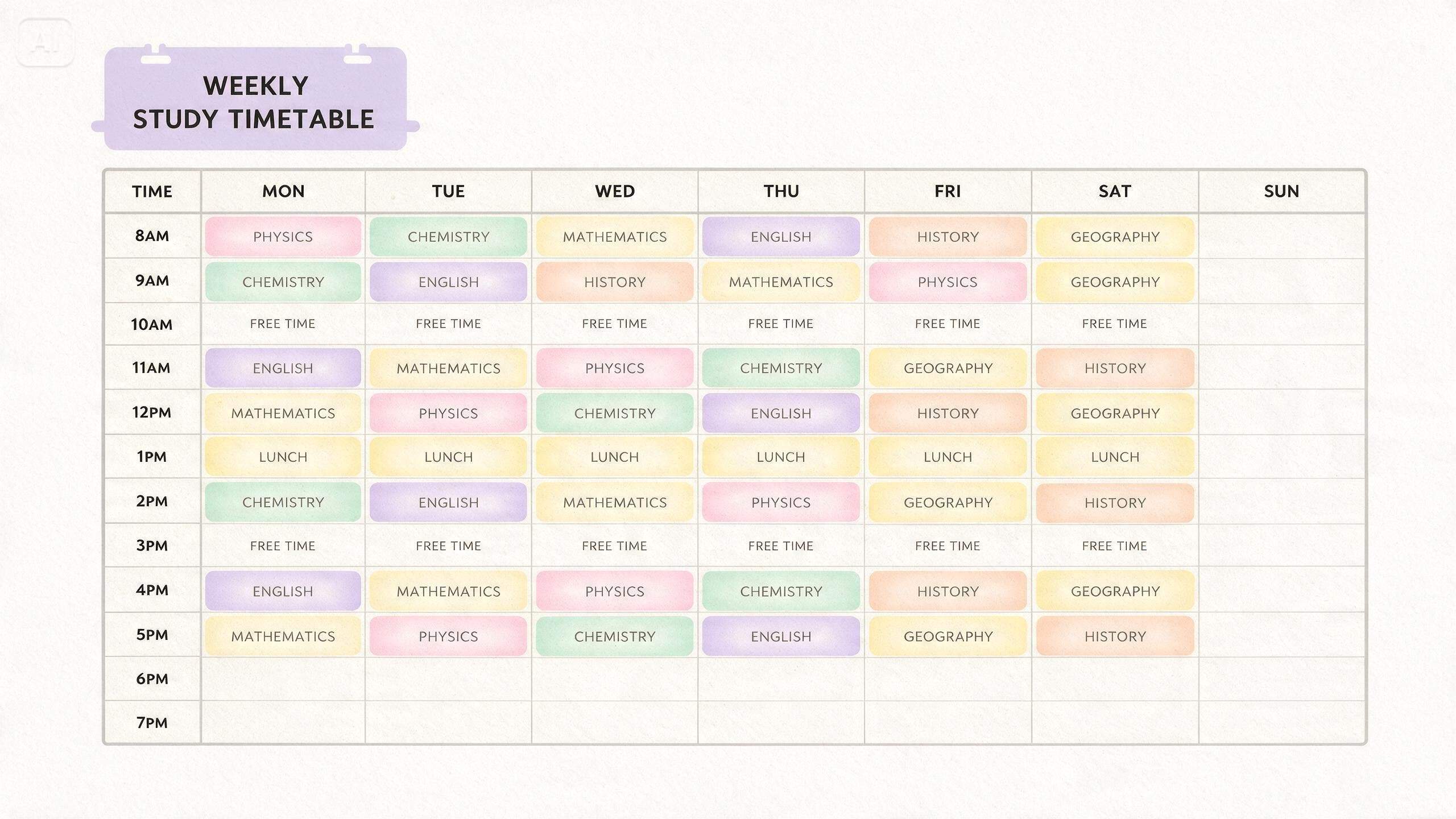 พร้อมท์สำหรับตารางการเรียนของนักเรียนที่มีรหัสสี