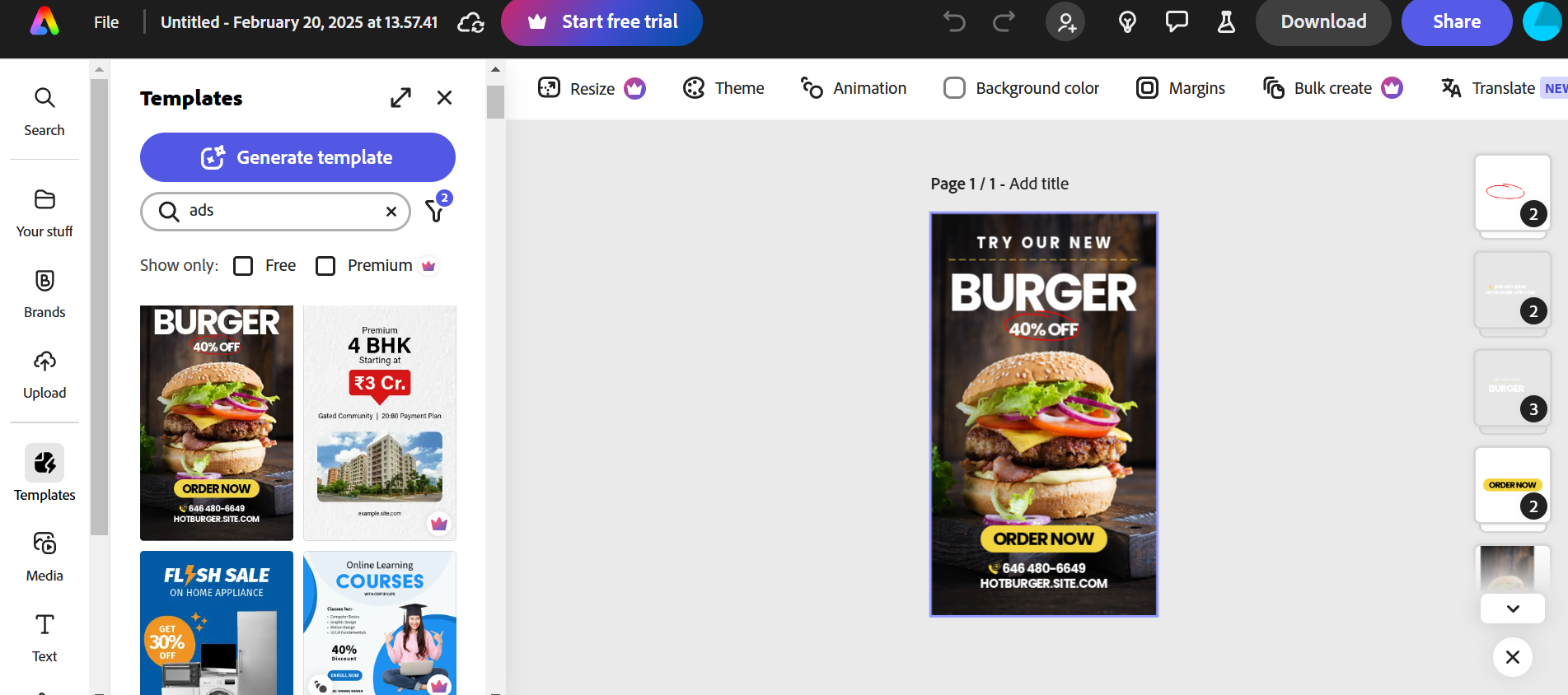 Adobe Express interface