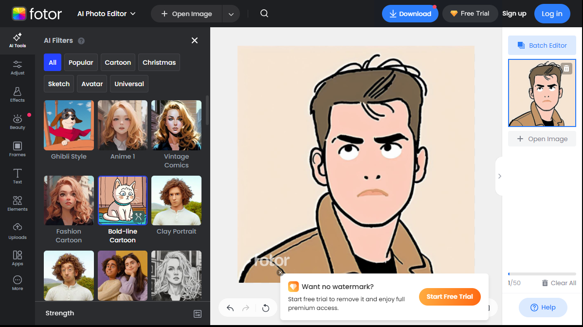 The interface of Fotor - a reliable, funny photo maker tool