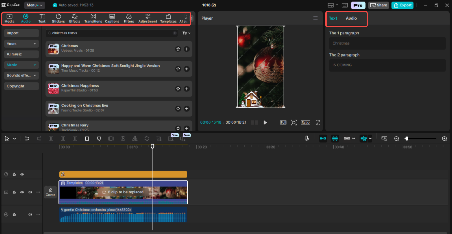 Editing and enhancing the Christmas slides in CapCut