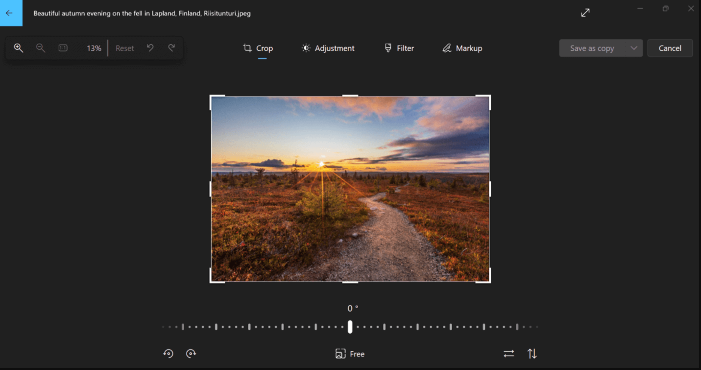 Interface of the Windows photo editor