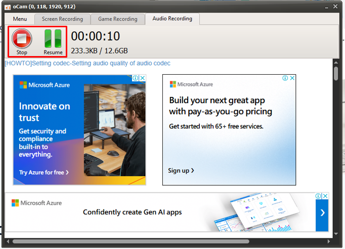 Aufnahme starten / stoppen