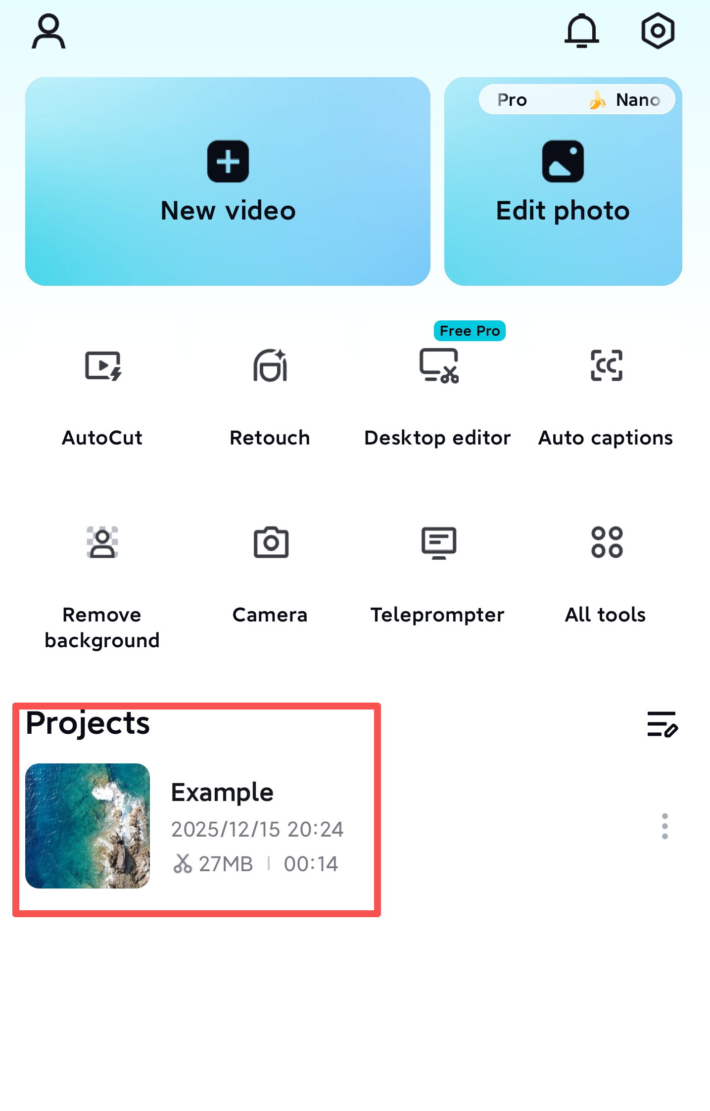 Projekte in CapCut APP