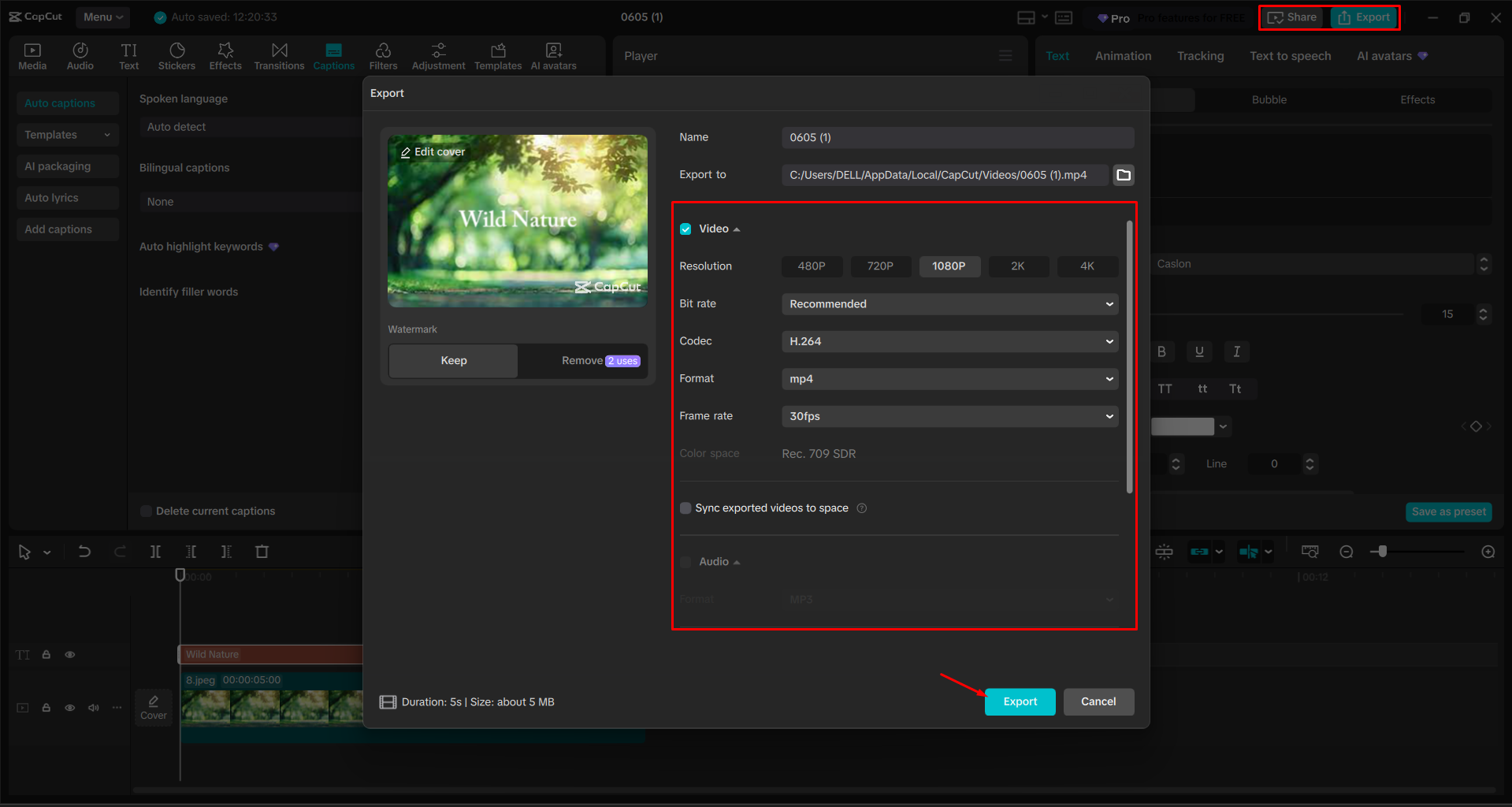 Exporting a video from the CapCut desktop video editor