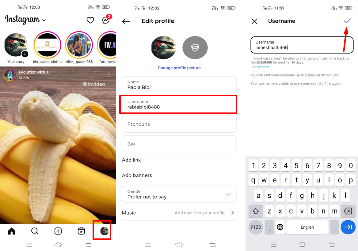 Image showing how to edit an Instagram profile name