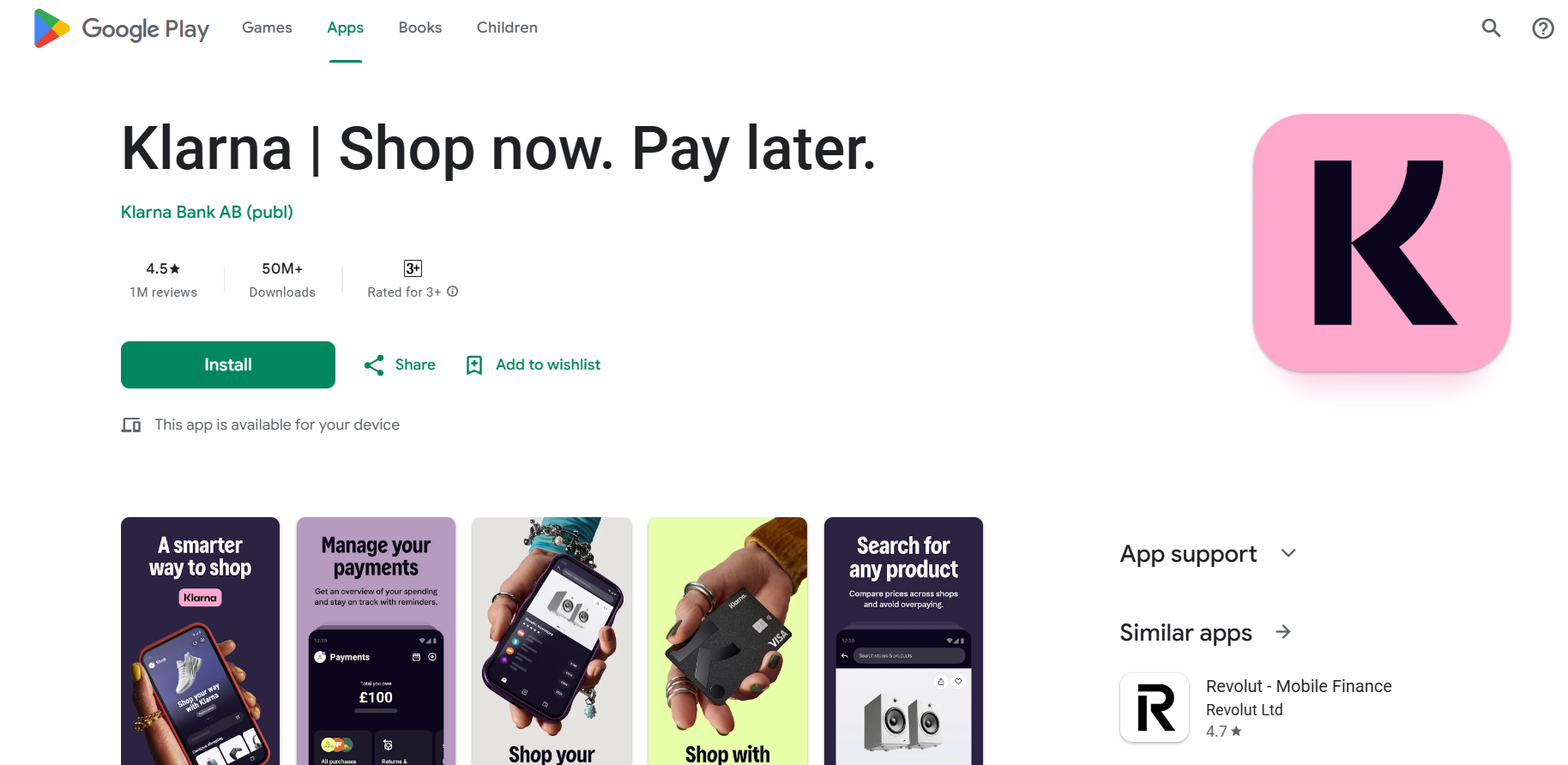 Baixe o Klarna na Google Play Store