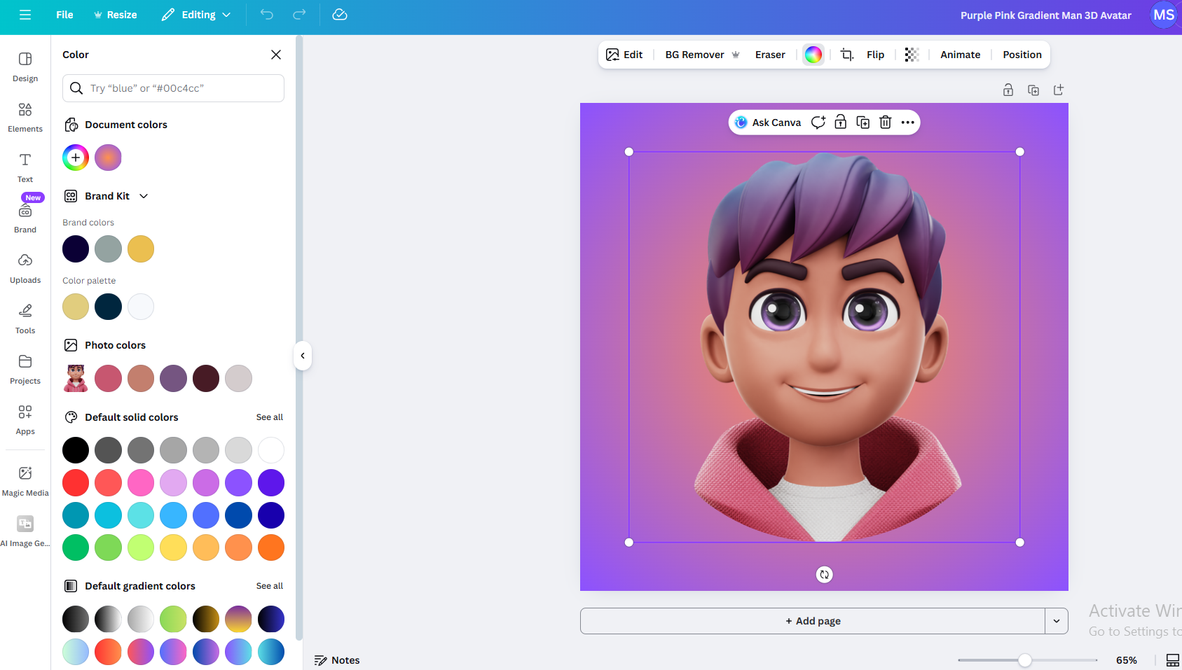 Customize avatar design using Canva drag and drop tools