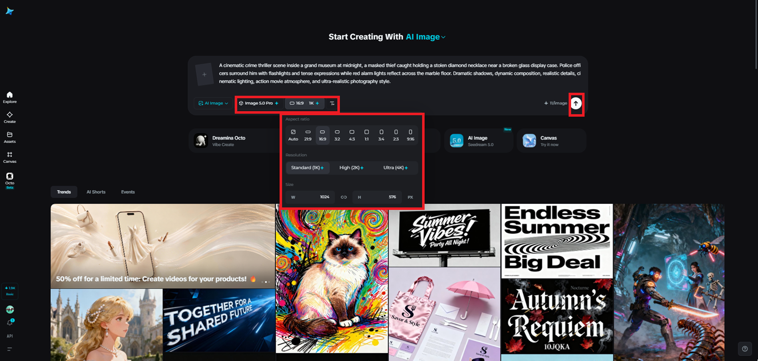 Select the model and customize image settings