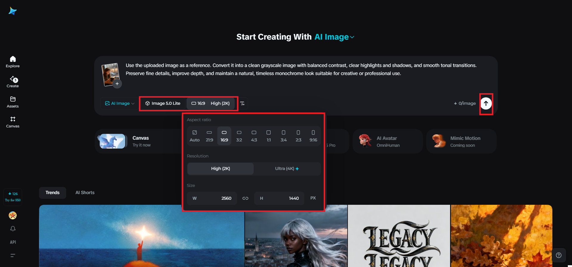 Escolha o modelo e ajuste as configurações de saída