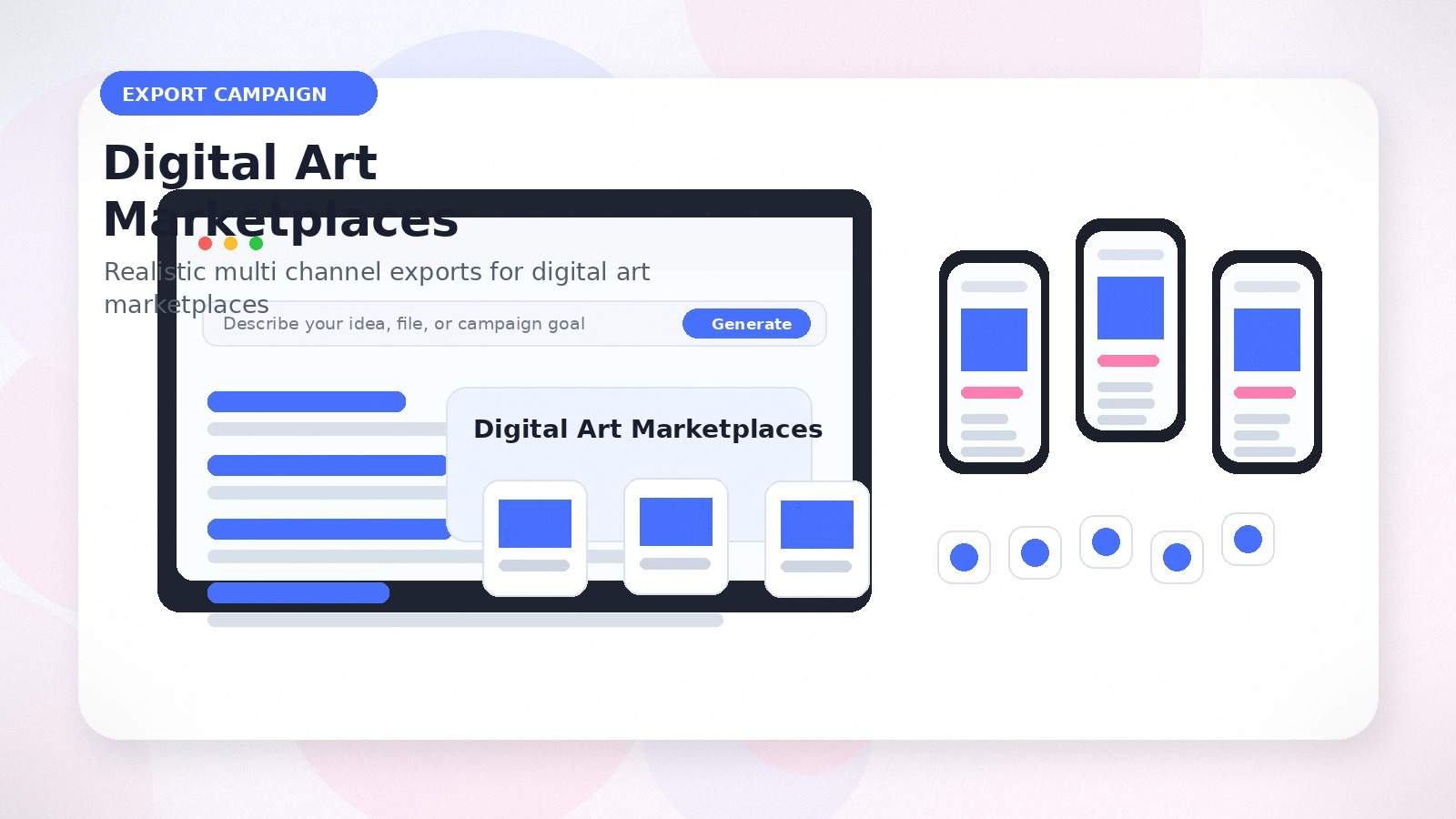 Digital Art Marketplaces realistic export campaign visual for digital art marketplaces
