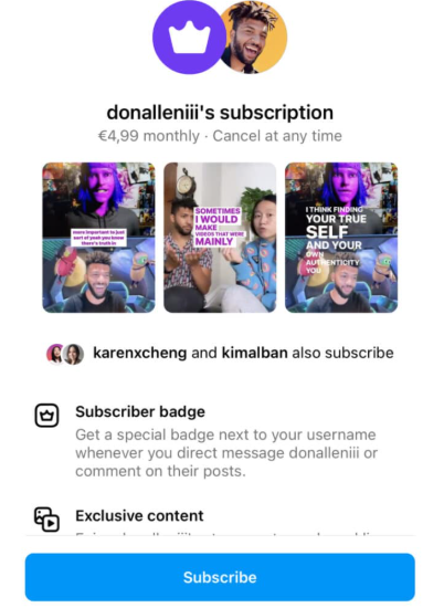 Instagram subscriptions