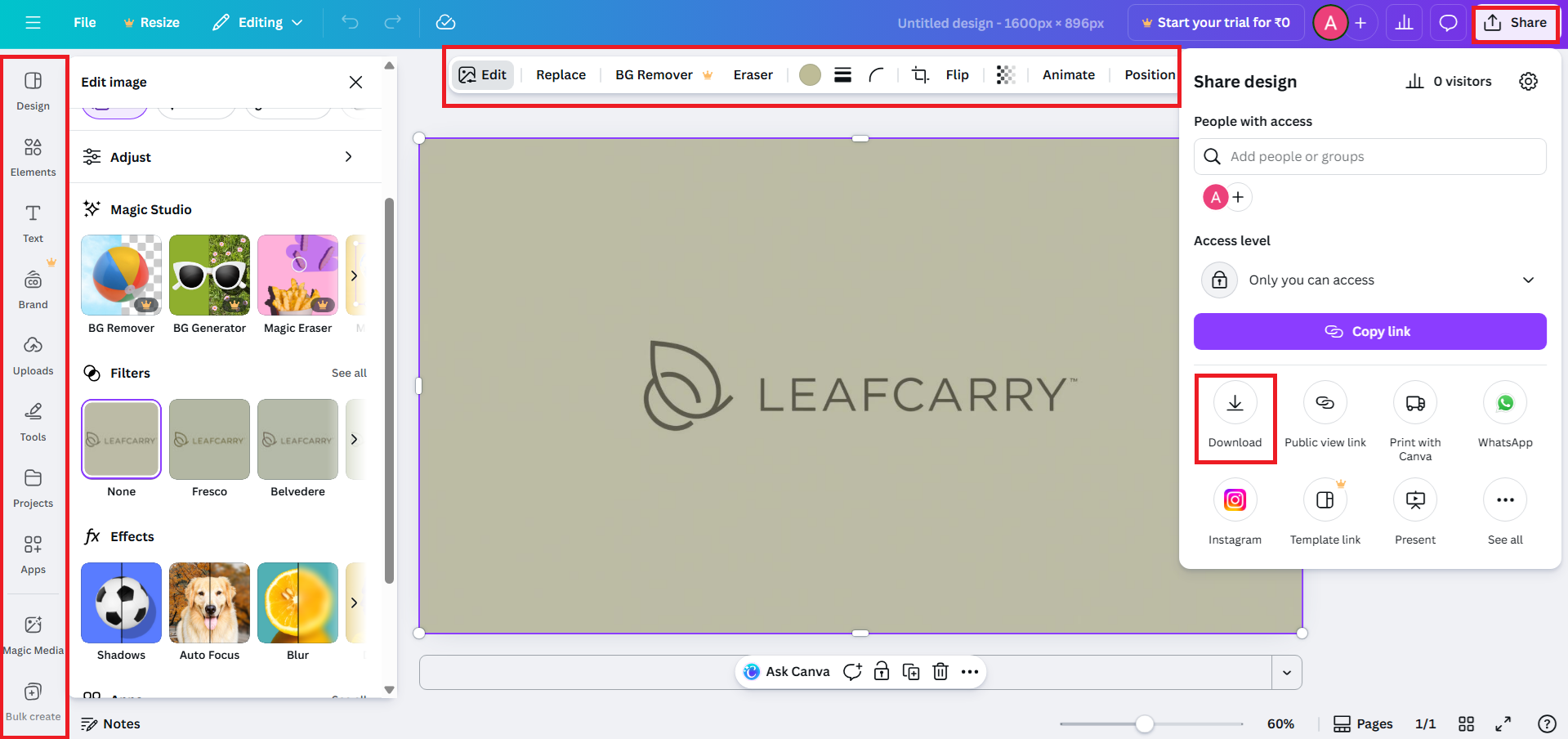 Editați și descărcați designul final