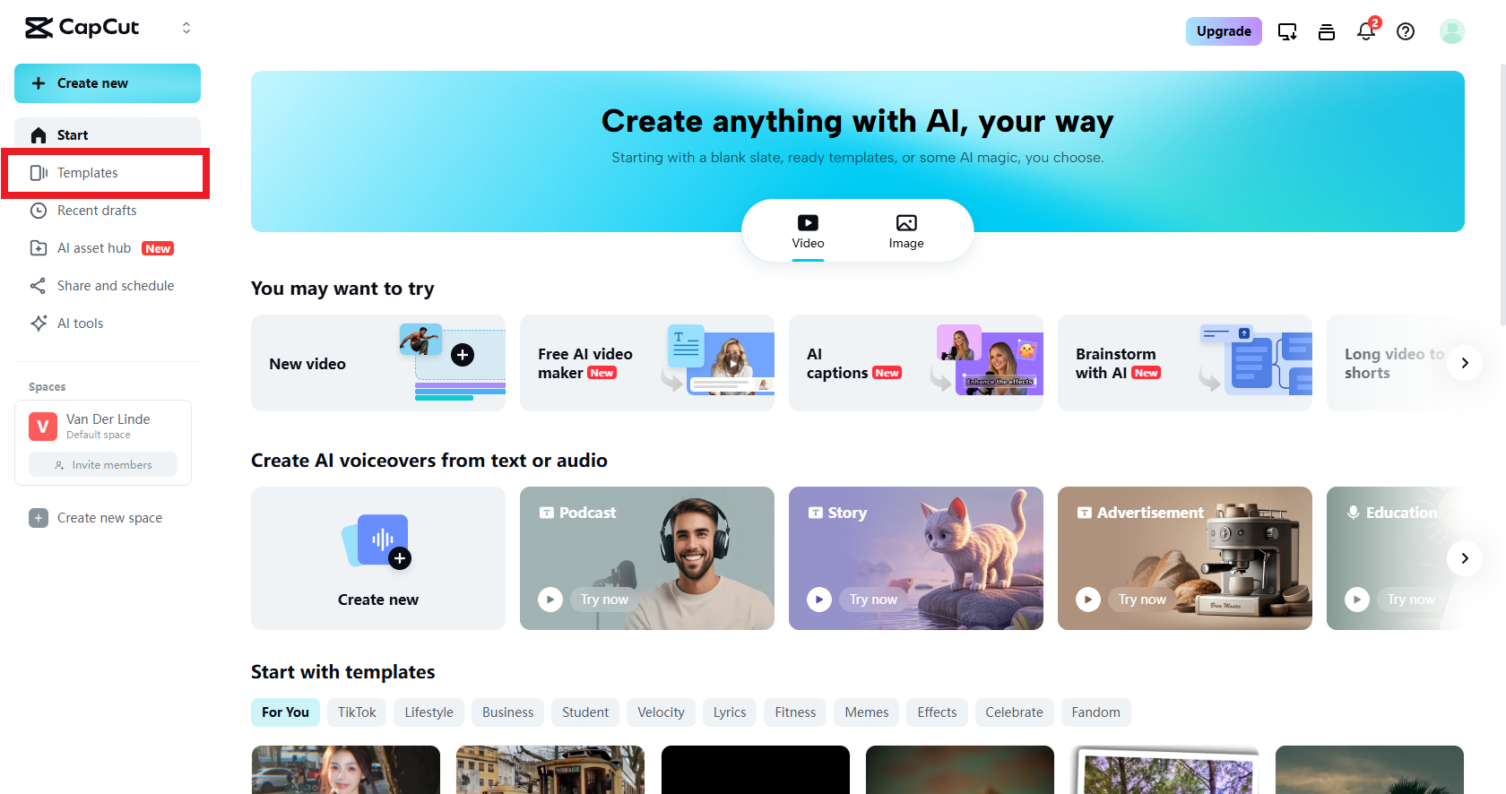 Select the templates option