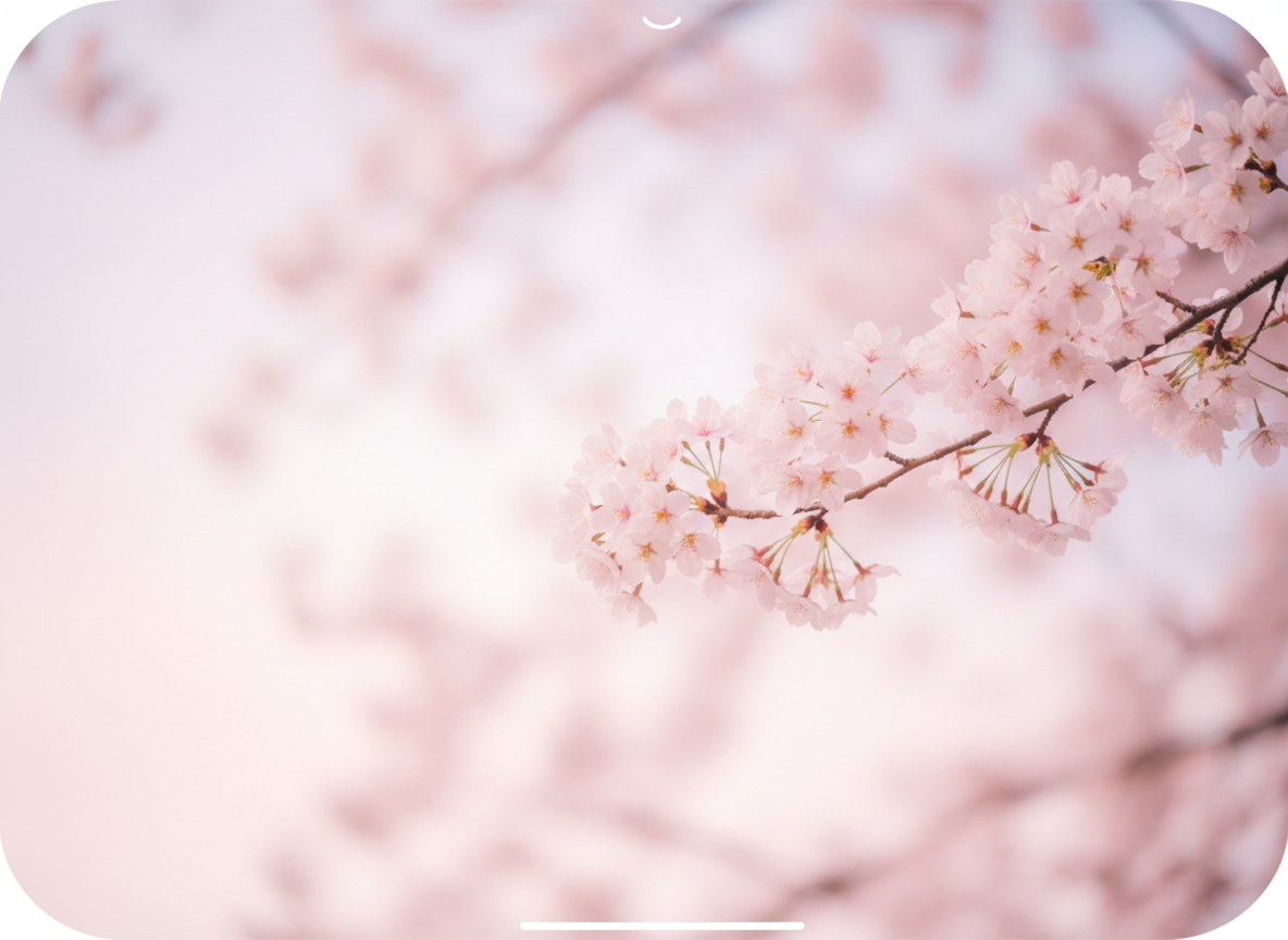 Instagram story-style scene with blossoms, airy soft pink palette, clean framing, no logos