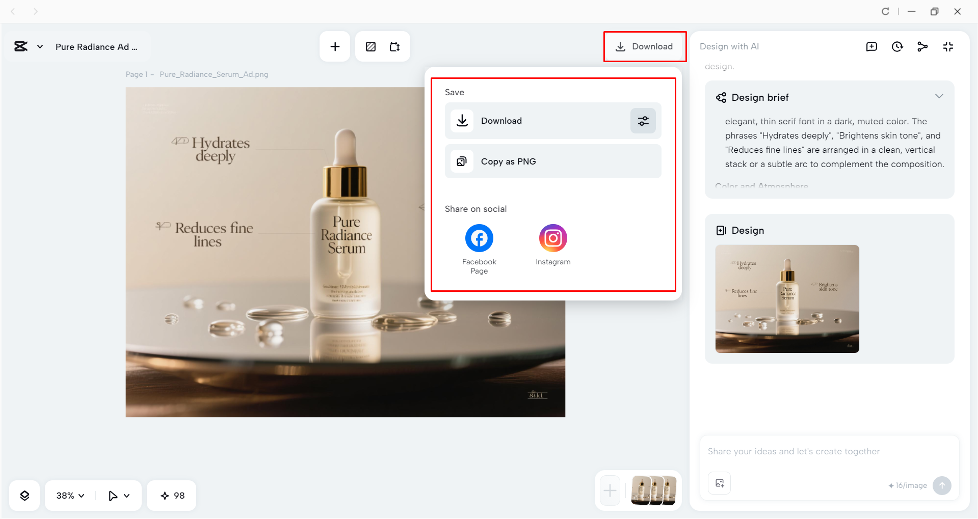 Downloading the ad from the CapCut desktop video editor