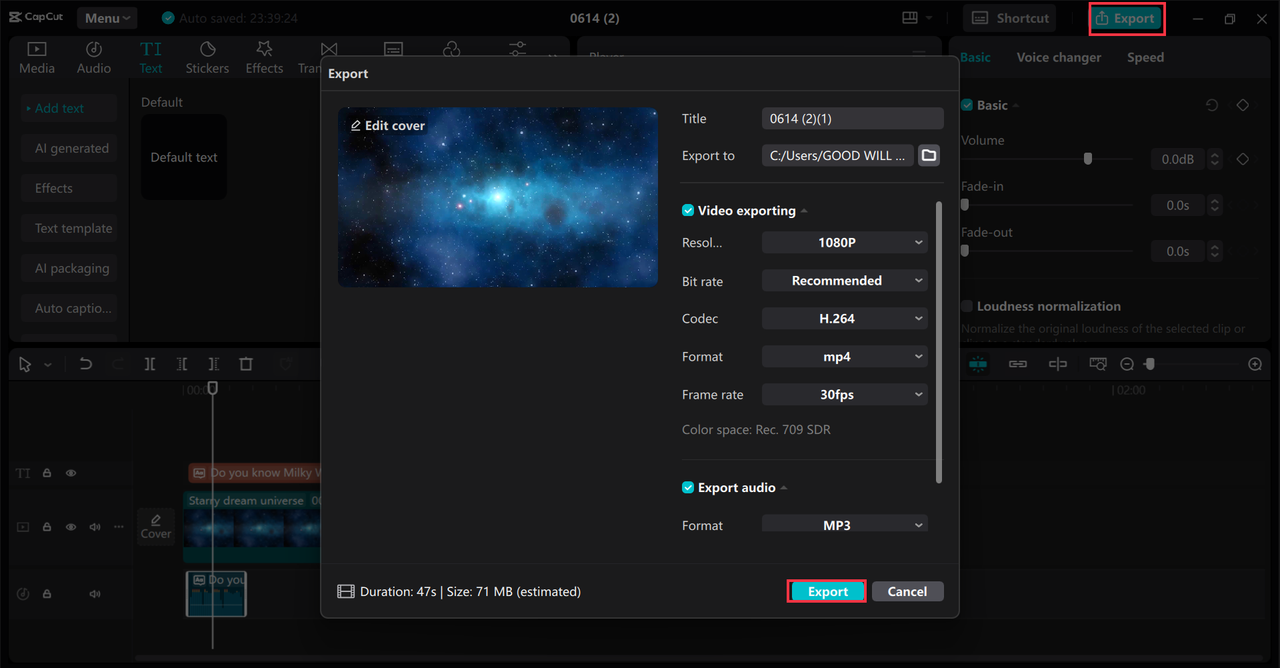 Teilen der Datei auf Social-Media-Plattformen aus dem CapCut Desktop-Videoeditor