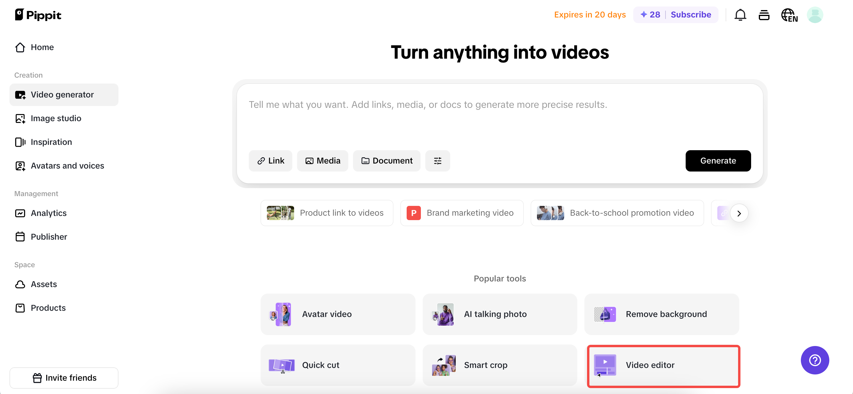 Access the Video editor
